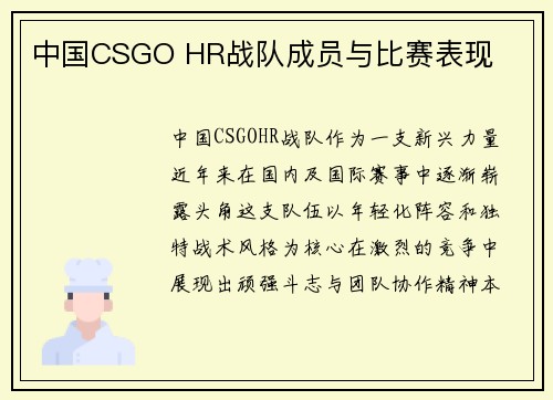 中国CSGO HR战队成员与比赛表现
