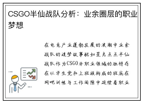 CSGO半仙战队分析：业余圈层的职业梦想